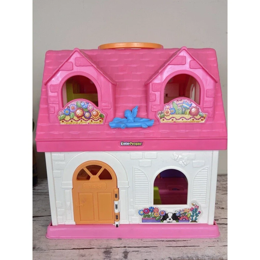 Fisher Price Little People Happy Sounds Home Dollhouse Pink 2015 Mattel Works